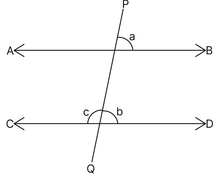 In the given figure, AB is parallel to CD and PQ is a transversal. If ∠a = 3x - 30° and ∠b = 2x + 10°; then the value of x is:. Lines & Angles, Mathematics Solutions ICSE Class 7.