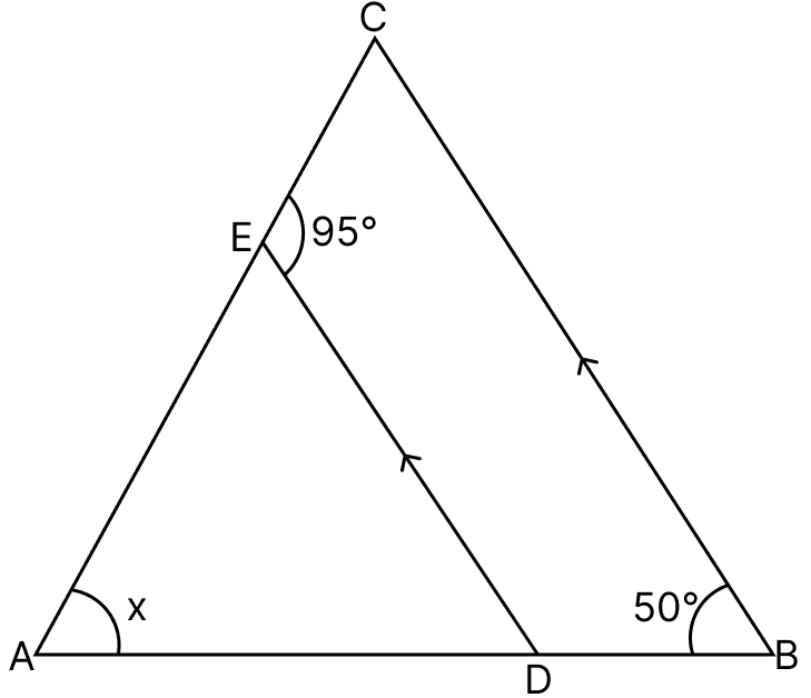 In the given figure, DE is parallel to BC. The value of x is:. Triangles, Mathematics Solutions ICSE Class 7.