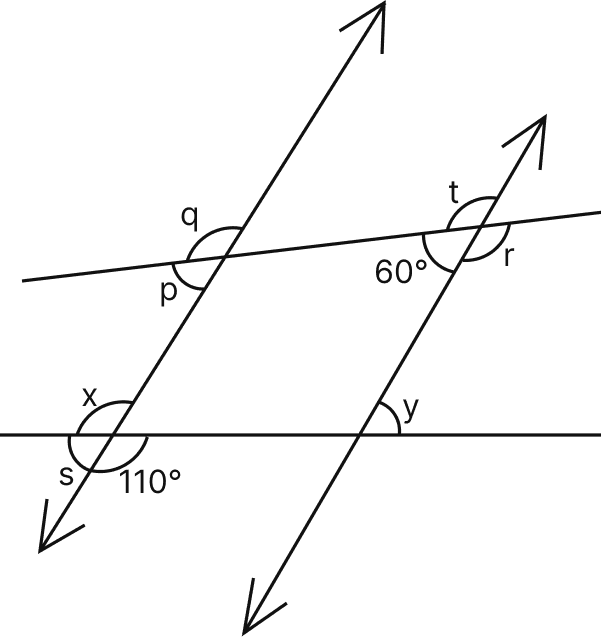 In the given figure, the directed lines are parallel to each other. Find the unknown angles. Lines & Angles, Mathematics Solutions ICSE Class 7.
