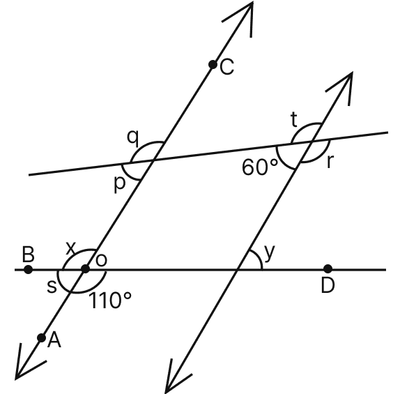 In the given figure, the directed lines are parallel to each other. Find the unknown angles. Lines & Angles, Mathematics Solutions ICSE Class 7.