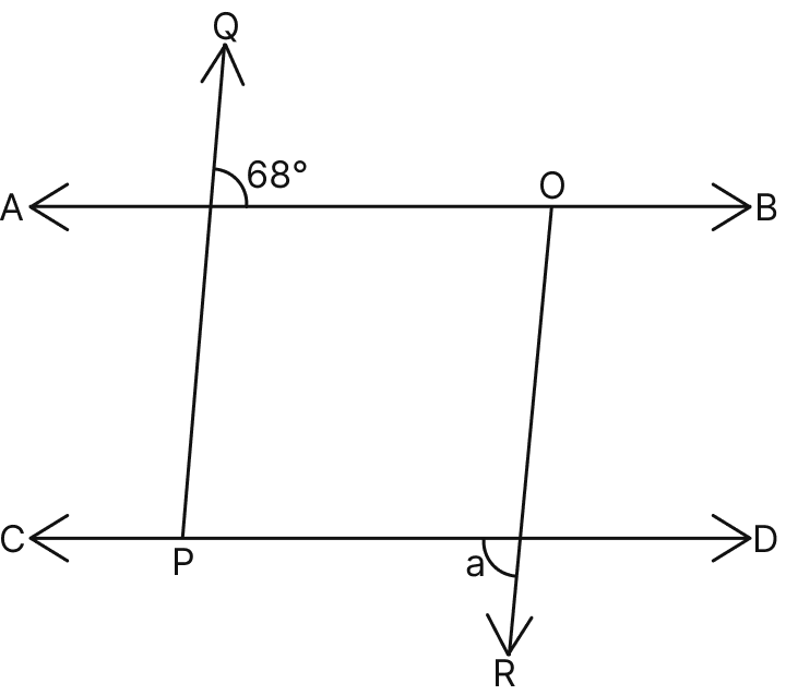 In the given figure, AB ∥ CD and PQ ∥ RO, then ∠a is:. Lines & Angles, Mathematics Solutions ICSE Class 7.