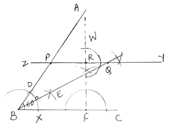 Draw an angle ABC = 60°. Draw the bisector of it. Also draw a line parallel to BC at a distance of 2.5 cm from it. Constructions, Concise Mathematics Solutions ICSE Class 8.