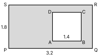 In each of the following cases ABCD is a square and PQRS is a rectangle. Find, in each case, the area of the shaded portion. (All measurements are in metre). Area of a Trapezium and a Polygon, Concise Mathematics Solutions ICSE Class 8.