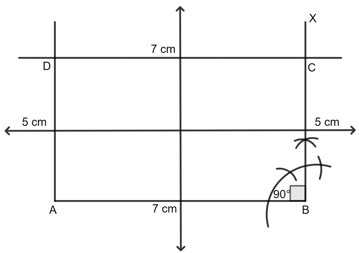 Construct a rectangle ABCD in which AB = 7 cm and BC = 5 cm. Draw all its line(s) of symmetry. Symmetry, Concise Mathematics Solutions ICSE Class 8.