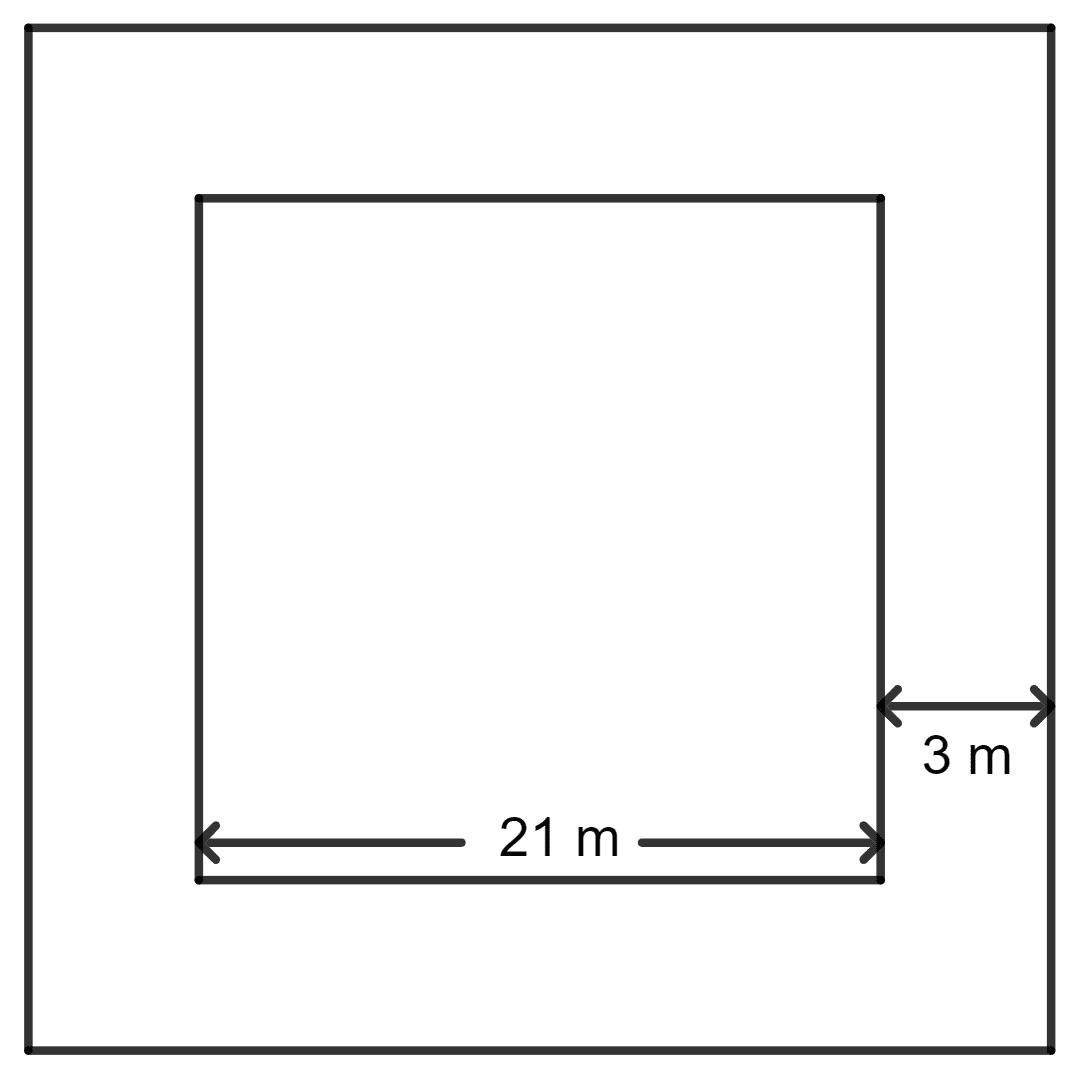 A path of uniform width, 3 m, runs around the outside of a square field of side 21 m. Find the area of the path. Area of a Trapezium and a Polygon, Concise Mathematics Solutions ICSE Class 8.