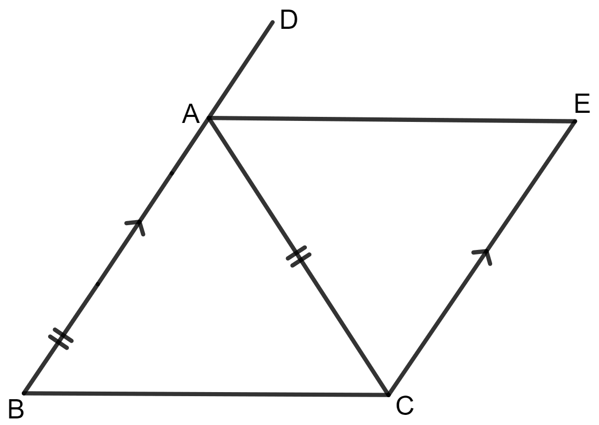 In the given figure, AB // EC, AB = AC and AE bisects ∠DAC. Prove that: Special Types of Quadrilaterals, Concise Mathematics Solutions ICSE Class 8.