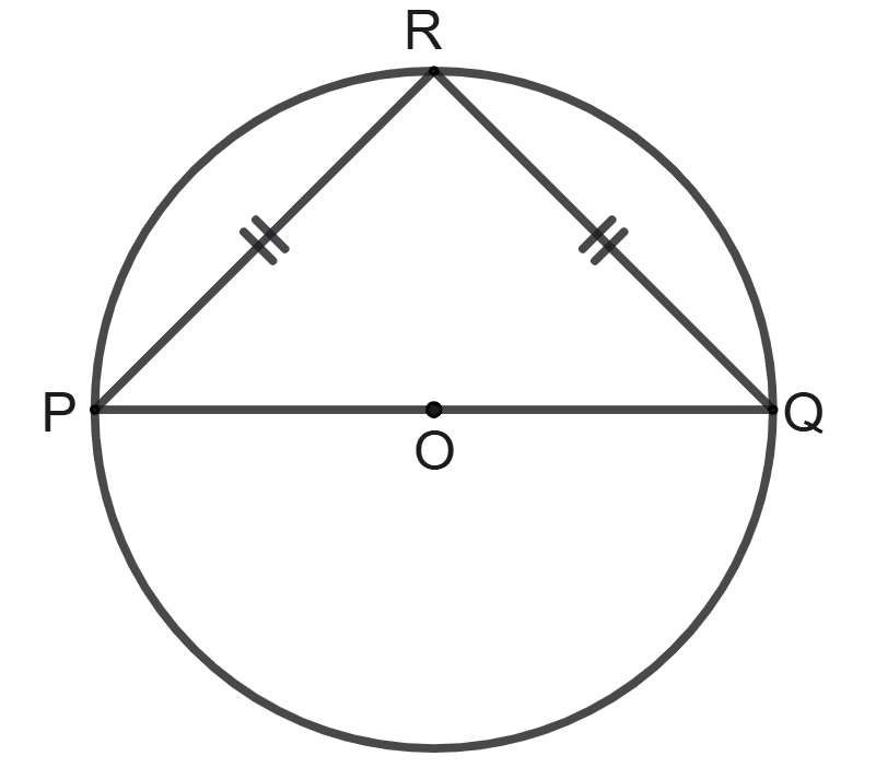 The following figure shows a circle with centre O and diameter PQ. Point R lies on the circumference of the circle such that PR = QR and PR = 4 cm. Circles, Concise Mathematics Solutions ICSE Class 8.