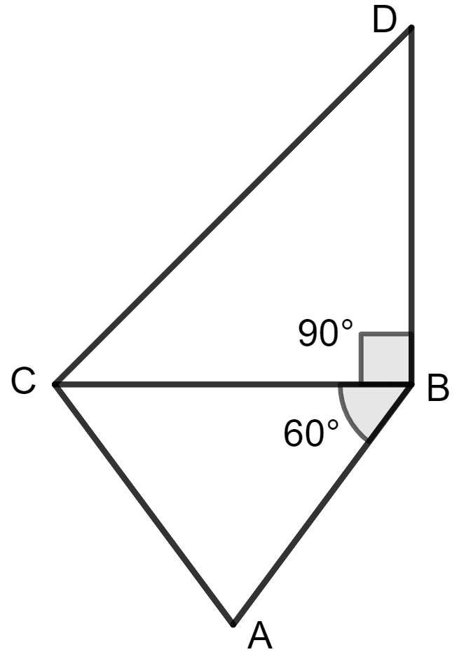 Let angle ABC = 60° and angle ABD = 90°, then ∠CBD is equal to: Constructions, Concise Mathematics Solutions ICSE Class 8.