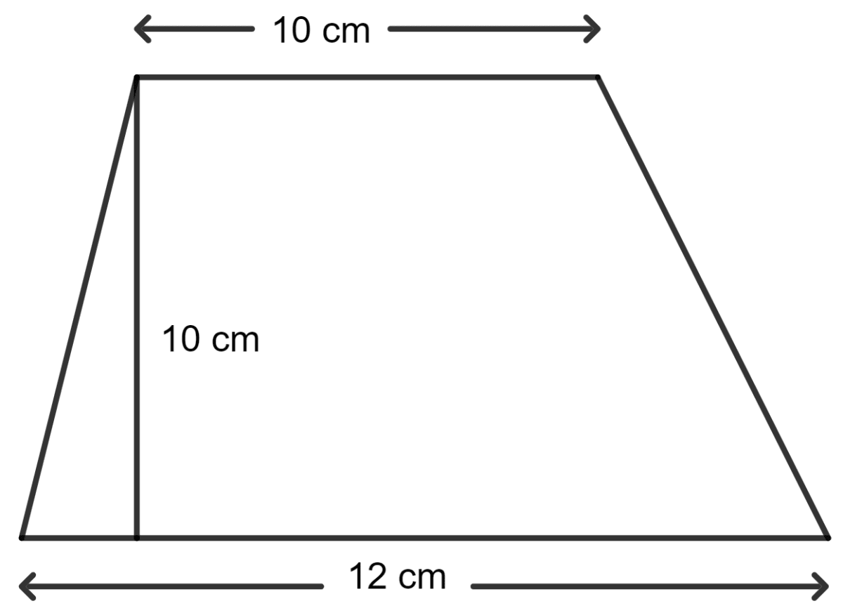 The parallel sides of a trapezium are 12 cm and 10 cm. If the distance between the parallel sides is 10 cm; the area of the trapezium is : Area of a Trapezium and a Polygon, Concise Mathematics Solutions ICSE Class 8.