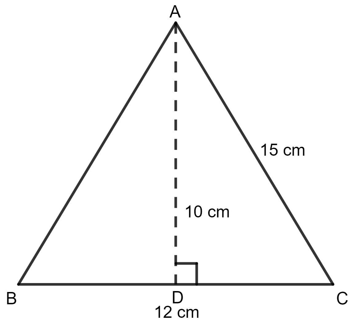 Two sides of a triangle are 12 cm and 15 cm. If the height of the triangle corresponding to 12 cm side is 10 cm, then the height of the triangle corresponding to 15 cm side is: Area of a Trapezium and a Polygon, Concise Mathematics Solutions ICSE Class 8.