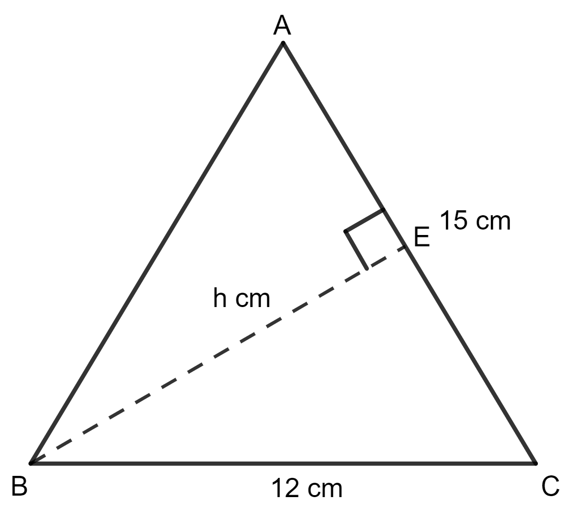 Two sides of a triangle are 12 cm and 15 cm. If the height of the triangle corresponding to 12 cm side is 10 cm, then the height of the triangle corresponding to 15 cm side is: Area of a Trapezium and a Polygon, Concise Mathematics Solutions ICSE Class 8.