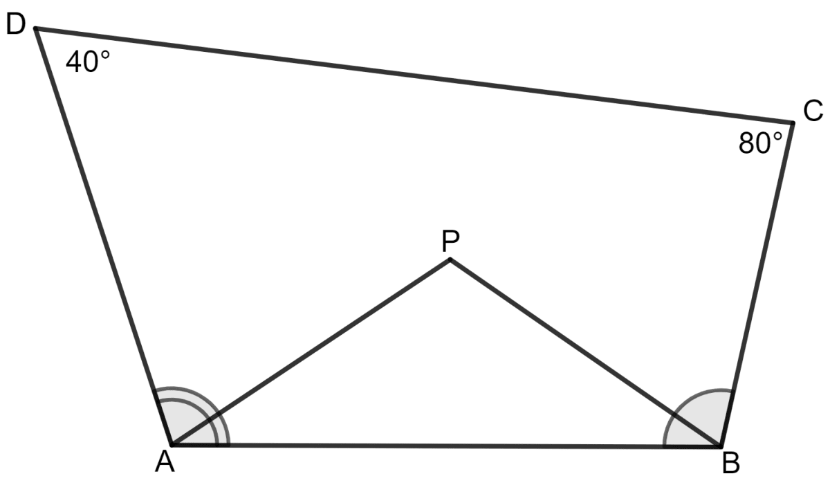 In quadrilateral ABCD, ∠D = 40°, ∠C = 80° AP bisects angle A and BP bisects angle ∠B; then ∠APB is equal: Understanding Shapes, Concise Mathematics Solutions ICSE Class 8.