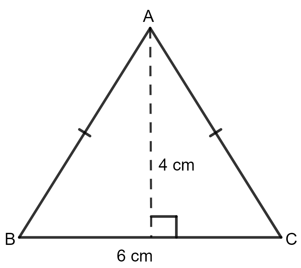 The altitude of an isosceles triangle is 4 cm and its base is 2 cm more than its height. The area of the triangle is: Area of a Trapezium and a Polygon, Concise Mathematics Solutions ICSE Class 8.
