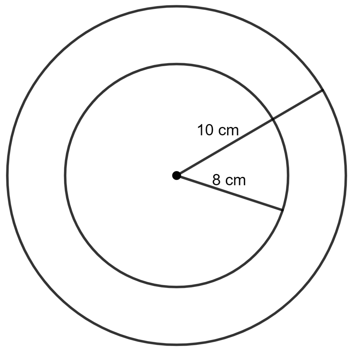 The external and internal radii of a ring shaped metal sheet are 10 cm and 8 cm respectively. The area of its one face, in terms of π is : Area of a Trapezium and a Polygon, Concise Mathematics Solutions ICSE Class 8.