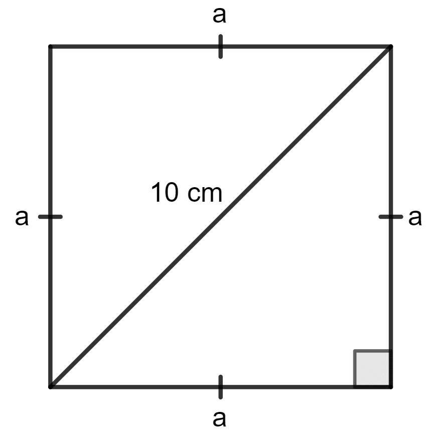 The area of square with diagonal 10 cm is: Area of a Trapezium and a Polygon, Concise Mathematics Solutions ICSE Class 8.