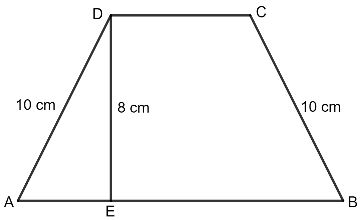 The perimeter of a trapezium is 52 cm. If its non-parallel sides are 10 cm each and its altitude is 8 cm, find the area of the trapezium. Area of a Trapezium and a Polygon, Concise Mathematics Solutions ICSE Class 8.