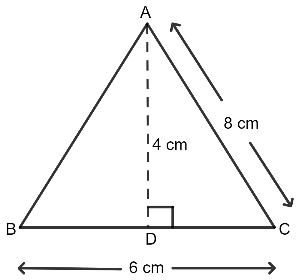 Two sides of a triangle are 6 cm and 8 cm. If the height of the triangle corresponding to 6 cm side is 4 cm; find : Area of a Trapezium and a Polygon, Concise Mathematics Solutions ICSE Class 8.