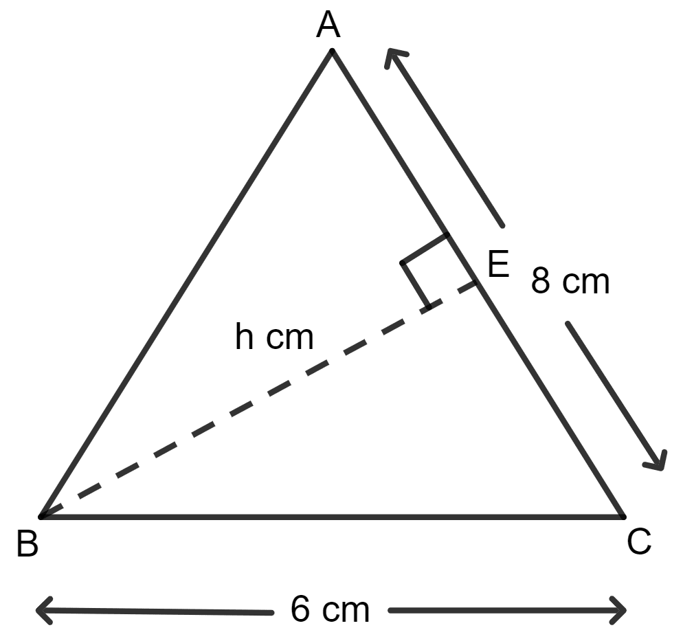 Two sides of a triangle are 6 cm and 8 cm. If the height of the triangle corresponding to 6 cm side is 4 cm; find : Area of a Trapezium and a Polygon, Concise Mathematics Solutions ICSE Class 8.