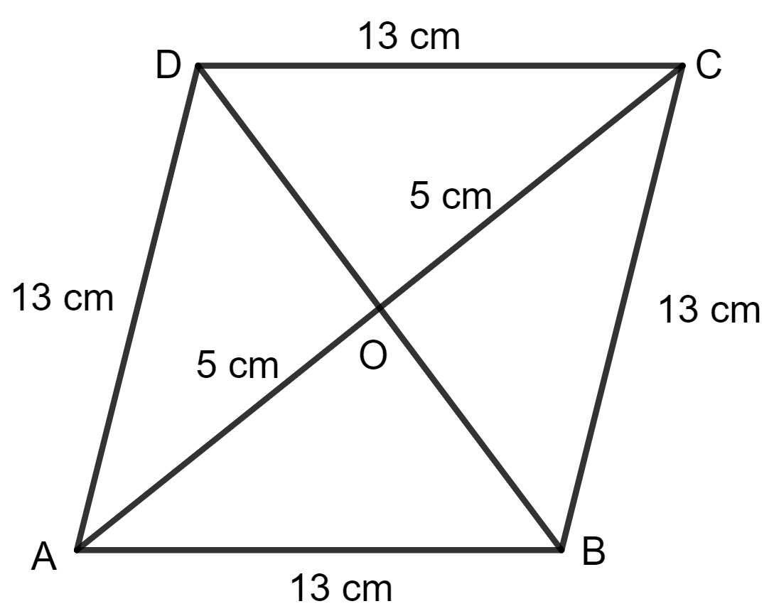 Each side of rhombus is 13 cm and one of its diagonals is 10 cm. Find : Area of a Trapezium and a Polygon, Concise Mathematics Solutions ICSE Class 8.