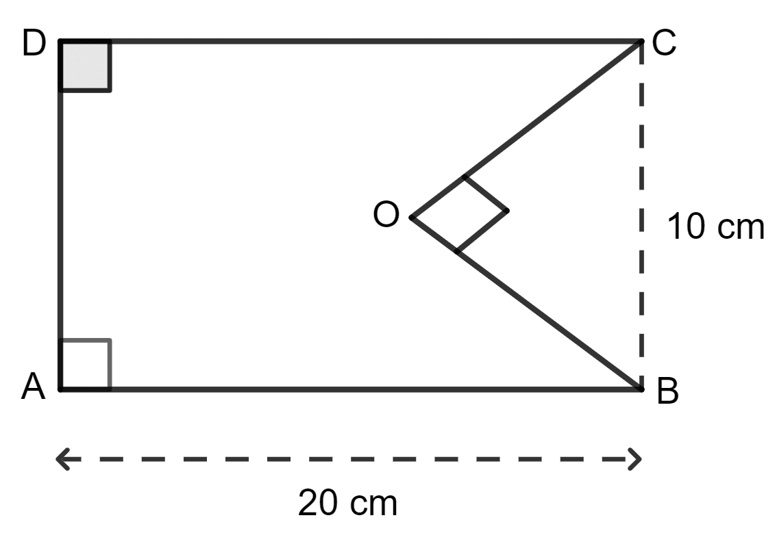 The given figure shows a rectangle ABCD and a right triangle BOC. Find the area of the shaded portion. Area of a Trapezium and a Polygon, Concise Mathematics Solutions ICSE Class 8.