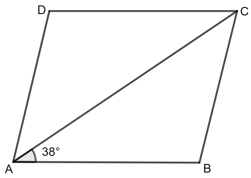 ABCD is a rhombus. If ∠BAC = 38°, find : Special Types of Quadrilaterals, Concise Mathematics Solutions ICSE Class 8.