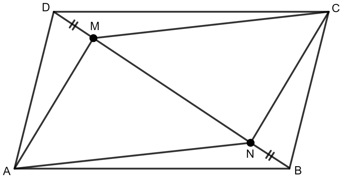 The given figure shows a parallelogram ABCD. Points M and N lie in diagonal BD such that DM = BN. Prove that: Special Types of Quadrilaterals, Concise Mathematics Solutions ICSE Class 8.