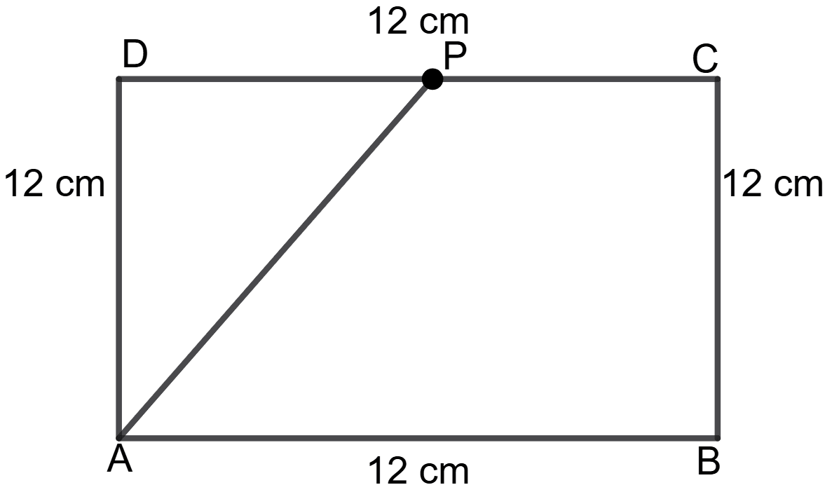 Each side of a square ABCD is 12 cm. A point P lies on side DC such that area of △ ADP : area of trapezium ABCP = 2 : 3. Find DP. Chapterwise Revision (Stage 2), Concise Mathematics Solutions ICSE Class 9.