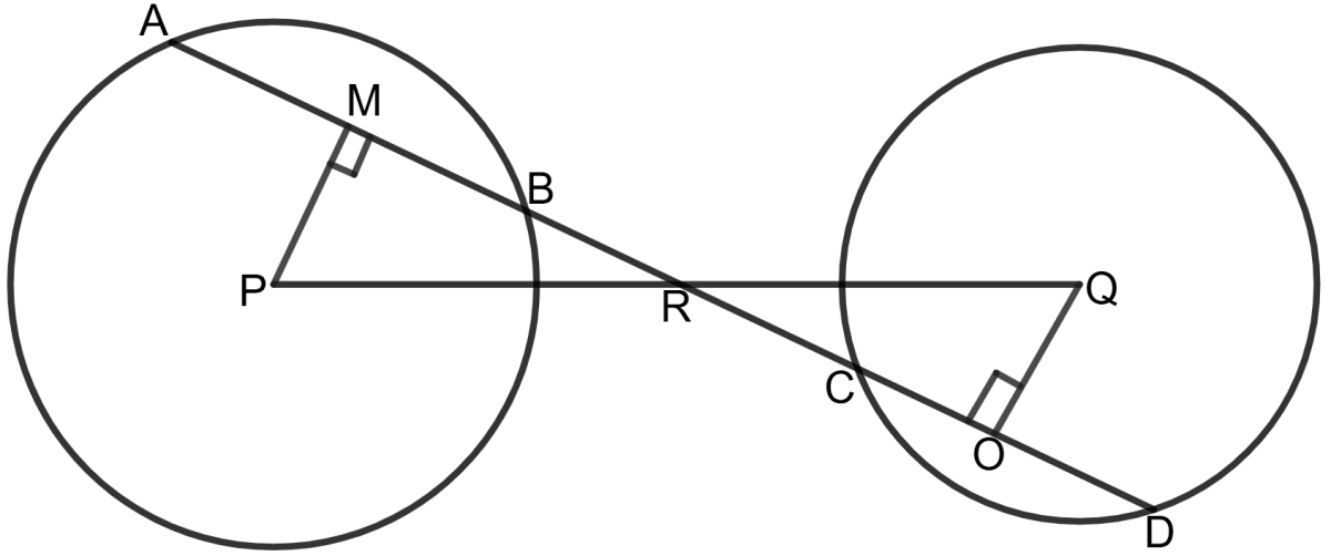 The given figure shows two congruent circles with centres P and Q. R is mid-point of PQ and ABRCD is a straight line. Chapterwise Revision (Stage 2), Concise Mathematics Solutions ICSE Class 9.