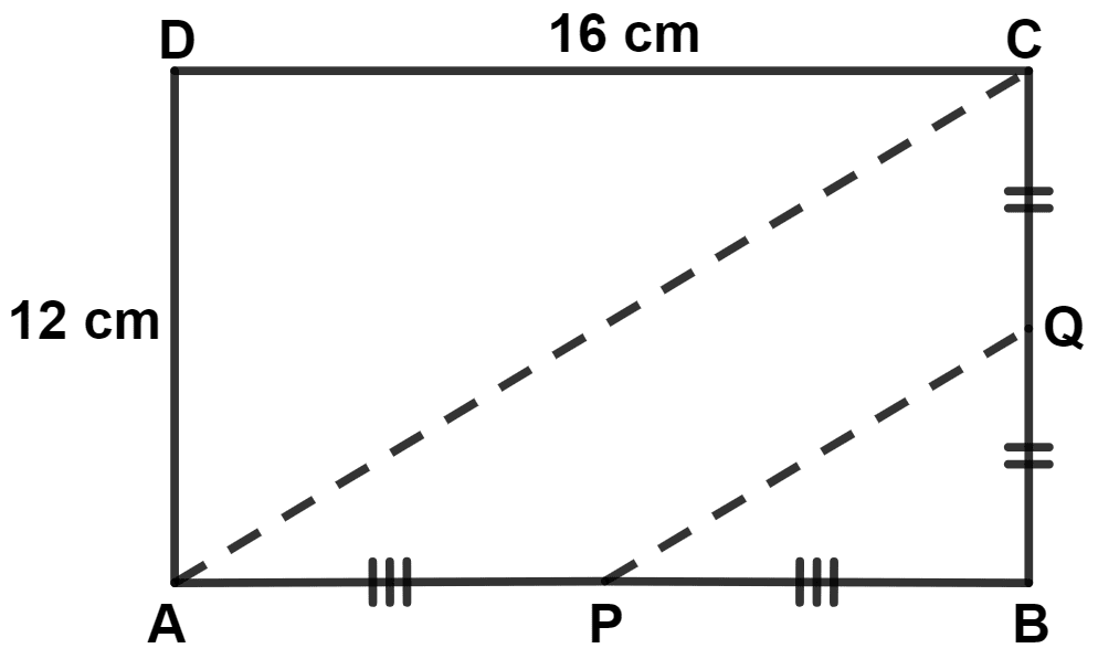 In the given figure, ABCD is a rectangle. As per the given information, the length of PQ is : Mid-point Theorem, Concise Mathematics Solutions ICSE Class 9.