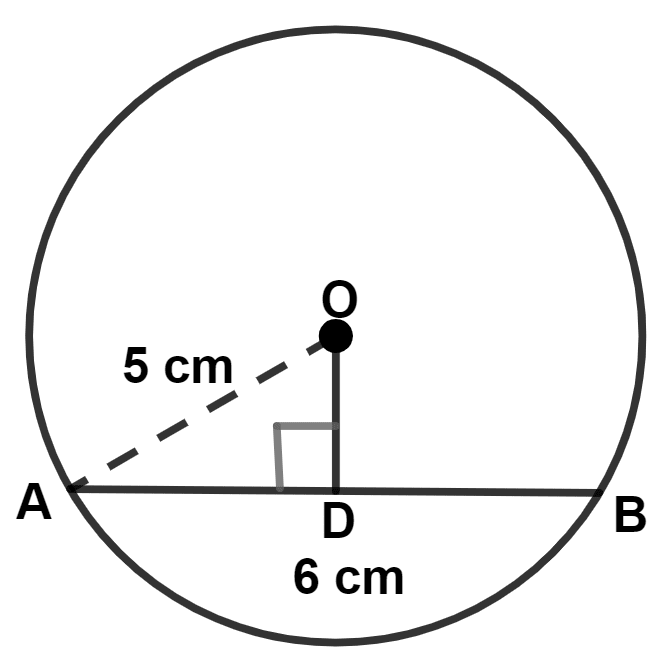 A chord of length 6 cm is drawn in a circle of diameter 10 cm, its distance from the center of the circle is : Circle, Concise Mathematics Solutions ICSE Class 9.