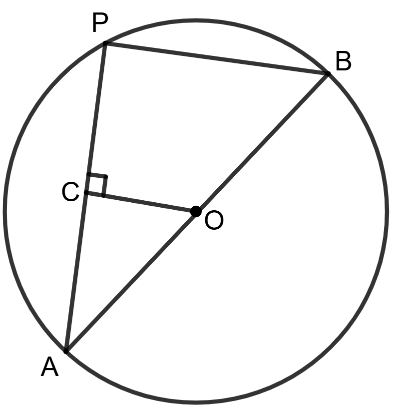 AB (= 20 cm) is diameter of the given circle and AP (= 16 cm). The distance of chord AP from center O is: Circle, Concise Mathematics Solutions ICSE Class 9.