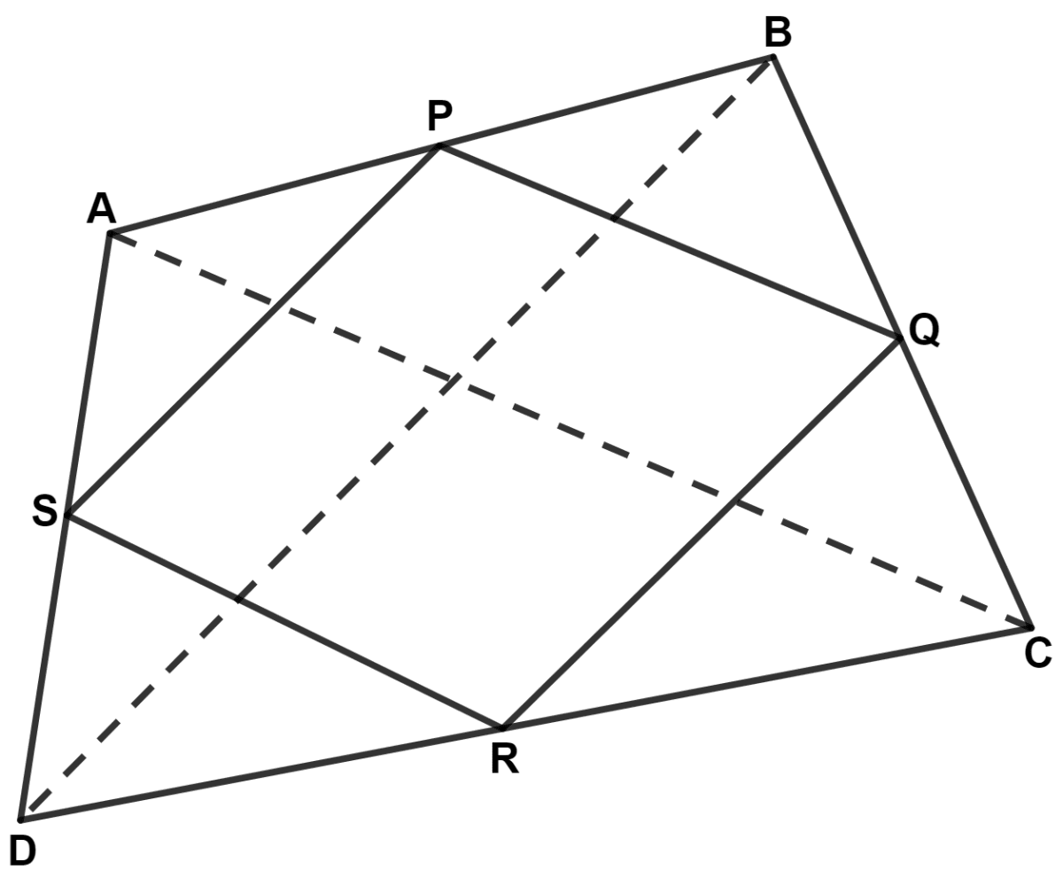 The quadrilateral obtained by joining the mid-points (in order) of the sides of quadrilateral ABCD is : Mid-point Theorem, Concise Mathematics Solutions ICSE Class 9.