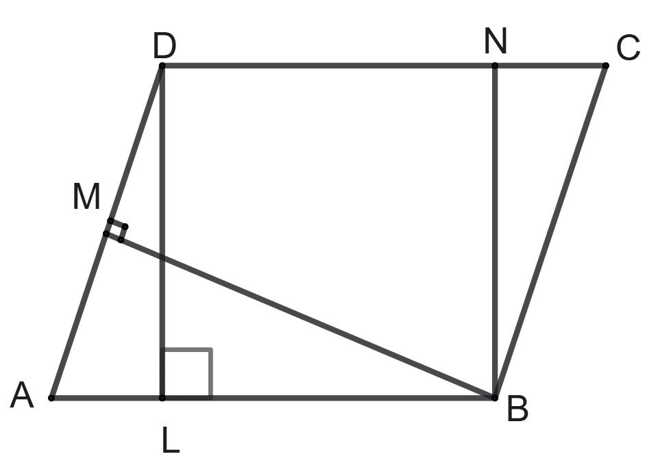 The area of given parallelogram is: AB x BM 2. BC x BN 3. DC x DL 4. AD x DL. Area Theorems, Concise Mathematics Solutions ICSE Class 9.