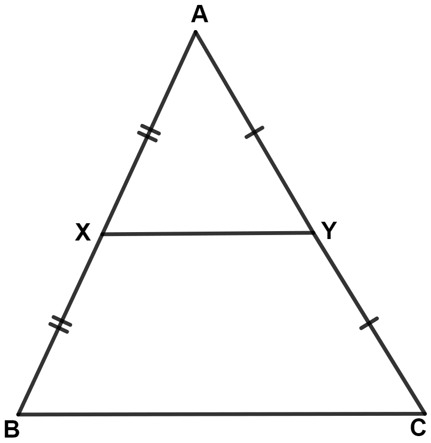 If BC = 12 cm, AB = 14.8 cm, AC = 12.8 cm, the perimeter of quadrilateral BCYX is : Mid-point Theorem, Concise Mathematics Solutions ICSE Class 9.
