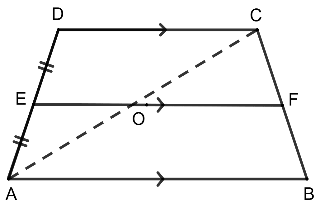 In the given figure, AB || CD || EF and E is the mid-point of side AD, then. Mid-Point Theorem, Concise Mathematics Solutions ICSE Class 9.