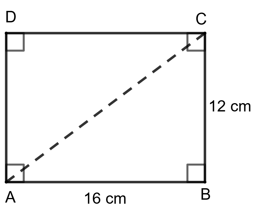 The sides of a rectangle are 12 cm and 16 cm. The length of its diagonal is: Pythagoras Theorem, Concise Mathematics Solutions ICSE Class 9.
