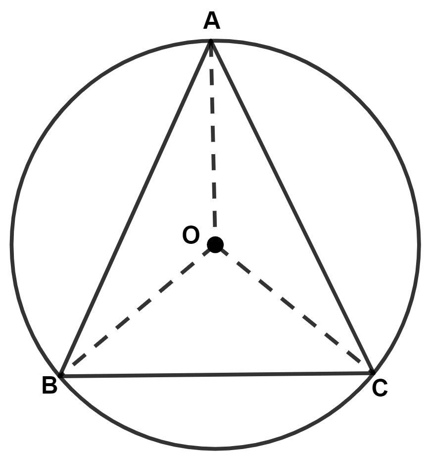 In the given figure, O is the center of the circle and ABC is an equilateral triangle, then ∠AOB is equal to : Circle, Concise Mathematics Solutions ICSE Class 9.