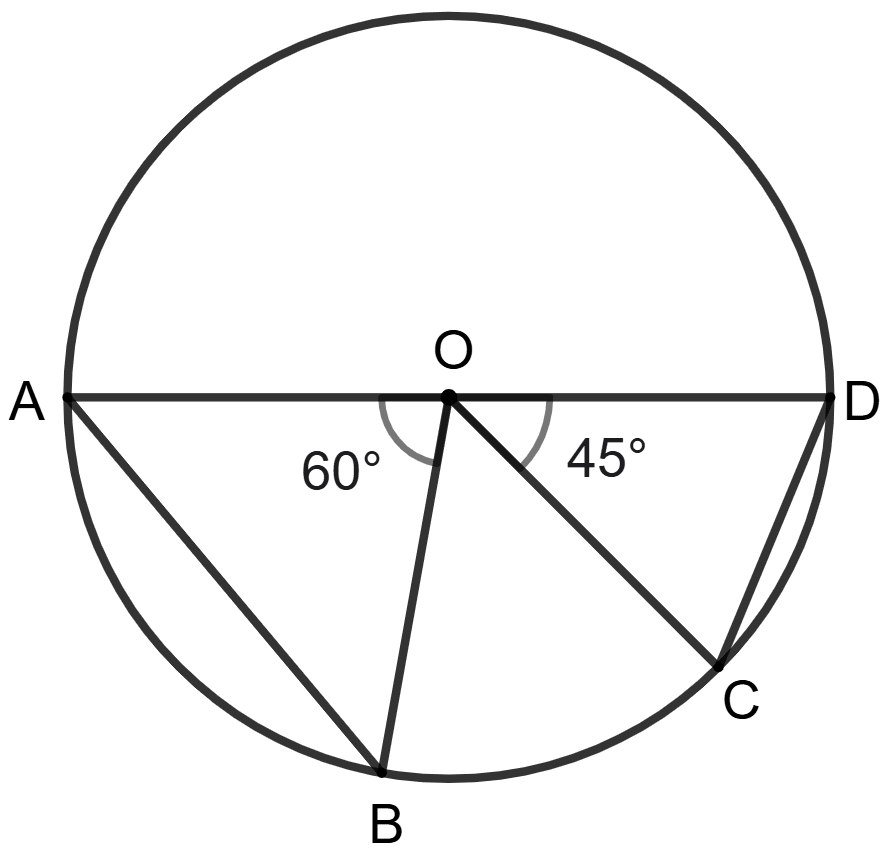 AB and CD are the chords of a circle with centre O, ∠AOB = 60° and angles ∠COD = 45°; the ratio between the length of the chords AB and CD is: Circle, Concise Mathematics Solutions ICSE Class 9.
