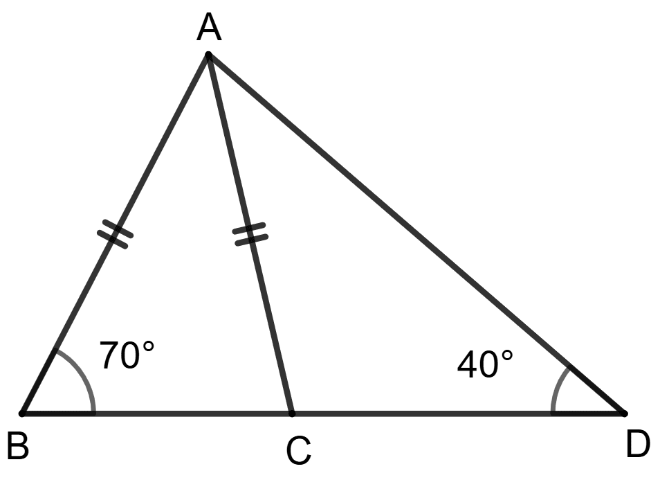 In the given figure, AC = CD. 2. AB > CD. 3. AB < CD. 4. none of these. Isosceles Triangles, Concise Mathematics Solutions ICSE Class 9.