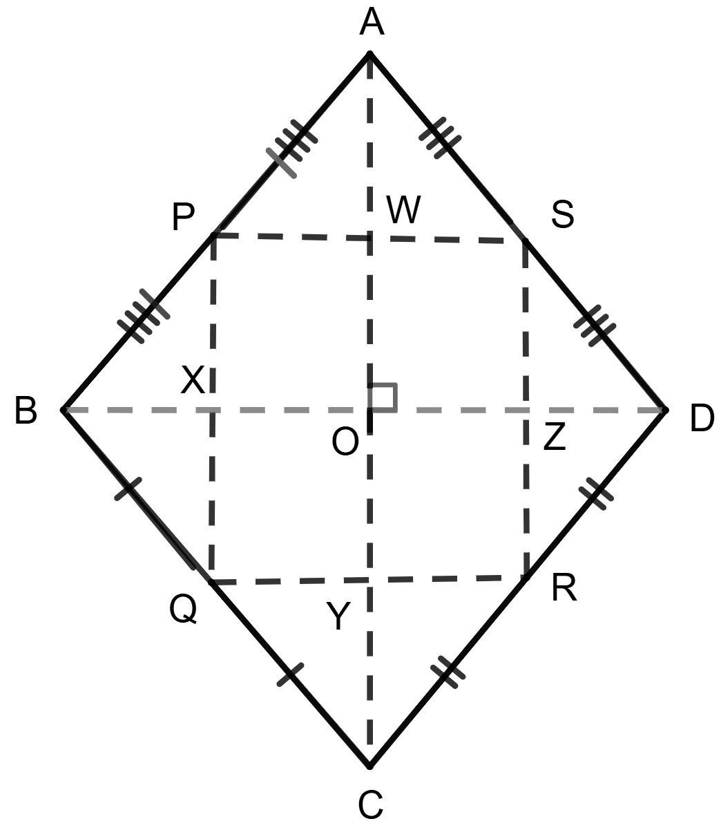 The diagonals of a quadrilateral are perpendicular to each other; P, Q, R and S are the midpoints of sides AB, BC, CD and DA respectively. Quadrilateral PQRS is a square. Mid-Point Theorem, Concise Mathematics Solutions ICSE Class 9.
