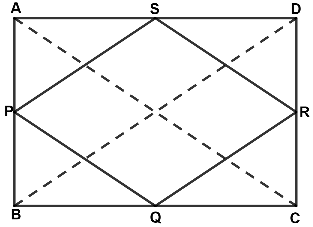 P, Q, R and S are the mid-points of sides AB, BC, CD and DA respectively of rectangle ABCD, then quadrilateral PQRS is : Mid-point Theorem, Concise Mathematics Solutions ICSE Class 9.
