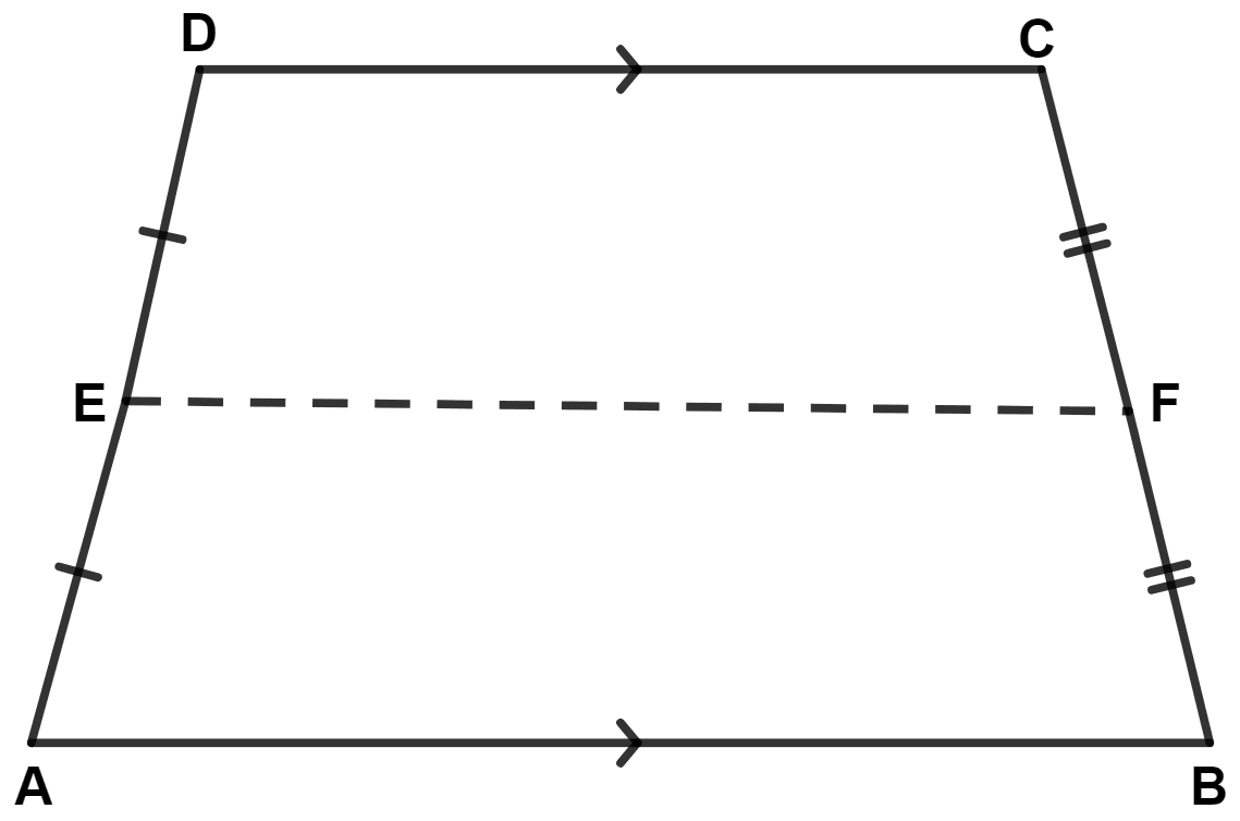 In the quadrilateral ABCD, if AB // CD, E is mid-point of side AD and F is mid-point of BC. If AB = 20 cm and EF = 16 cm, the length of side DC is : Mid-point Theorem, Concise Mathematics Solutions ICSE Class 9.