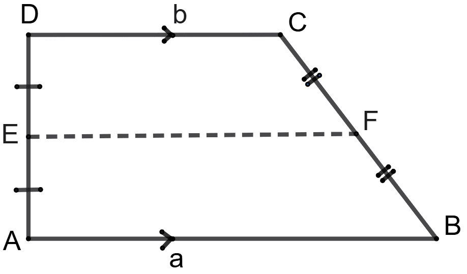ABCD is a trapezium with parallel sides AB = a cm and DC = b cm. E and F are the mid-points of the non-parallel sides. The ratio of ar.(ABFE) and ar.(EFCD) is: Area Theorems, Concise Mathematics Solutions ICSE Class 9.