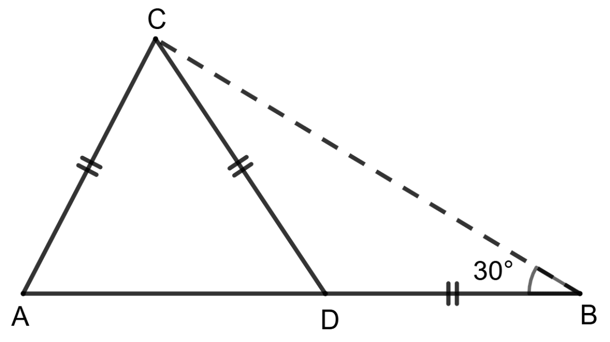 Statement 1 - In the given figure, AC = DC = BD and ∠B = 30°. Statement 2 - ΔCAD is equilateral. Isosceles Triangles, Concise Mathematics Solutions ICSE Class 9.