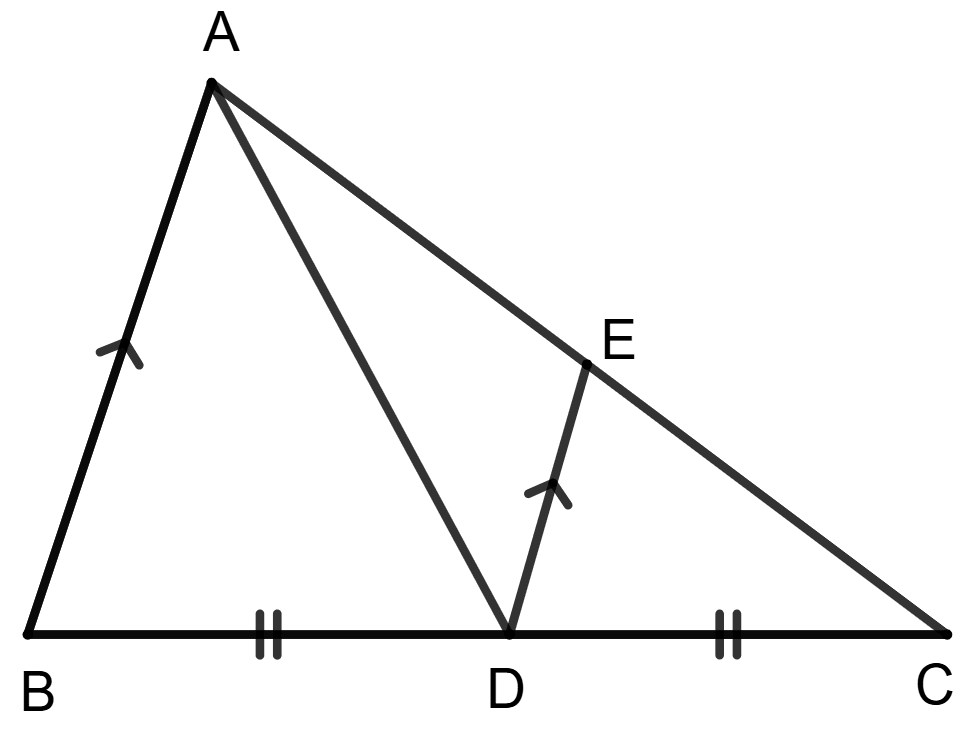 AD is median of triangle ABC and DE is parallel to BA. DE is median of triangle ADC. Mid-Point Theorem, Concise Mathematics Solutions ICSE Class 9.