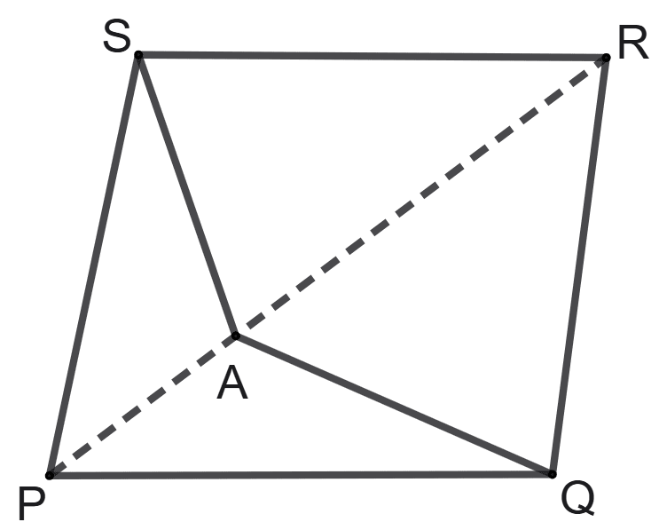 PQRS a parallelogram whose area is 180 cm<sup>2</sup> and A is any point on the diagonal PR. The area of triangle ASR = 30 cm2 Area Theorems, Concise Mathematics Solutions ICSE Class 9.