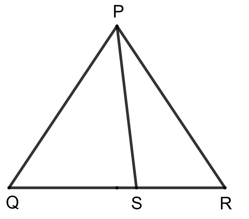 Assertion - In the given figure, S is any point on side QR ∴ PQ + QR + RP > 2PS. Reason -In ΔPQS, PQ + QS > PS and in ΔPRS, PR + SR > PS. Isosceles Triangles, Concise Mathematics Solutions ICSE Class 9.