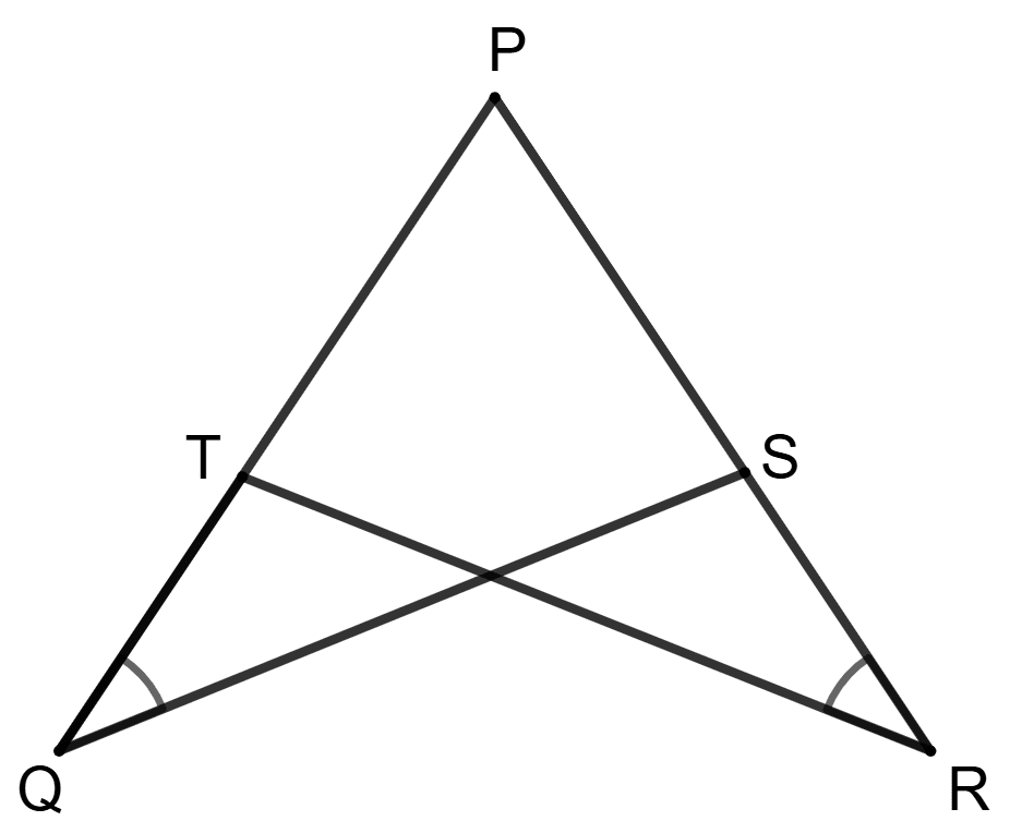 Assertion: If PQ = PR, ΔPQS ≅ ΔPRT, Reason: PQ = PR, ∠P = ∠P and ∠Q = ∠R. Triangles, Concise Mathematics Solutions ICSE Class 9.