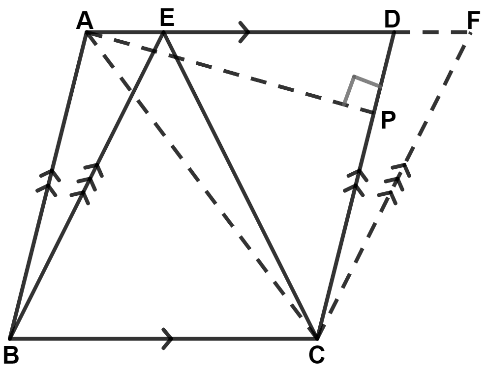 ABCD and BCFE are parallelograms. If area of triangle EBC = 480 cm2, AB = 30 cm and BC = 40 cm; Calculate : Area Theorems, Concise Mathematics Solutions ICSE Class 9.