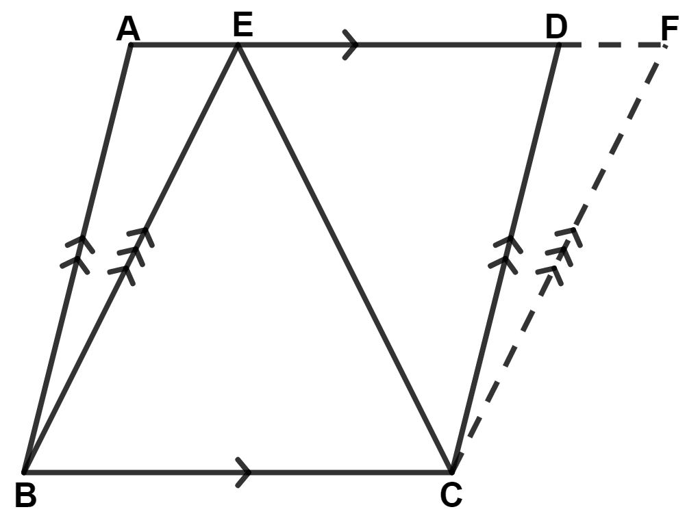 ABCD and BCFE are parallelograms. If area of triangle EBC = 480 cm2, AB = 30 cm and BC = 40 cm; Calculate : Area Theorems, Concise Mathematics Solutions ICSE Class 9.